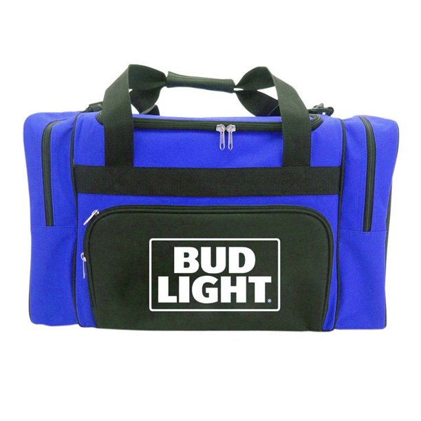Chaby 40 Can Duffel bag Bud Light cooler with shoulder straps and handle straps, side and front