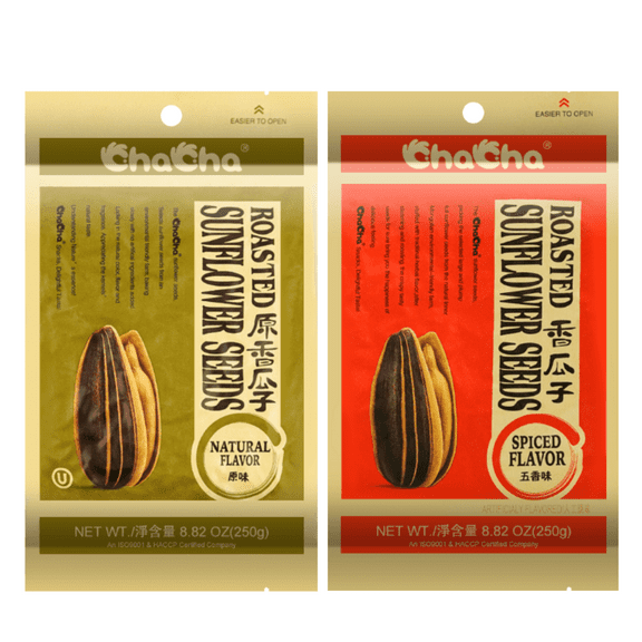 Chacha Roasted Sunflower Seeds Natural + Spiced Flavor 8.82oz (250g) - 2 Pack