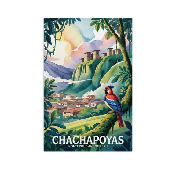 Chachapoyas Peru Vintage Travel Poster with Rainforest Layers And Ancient Stonework Print Poster