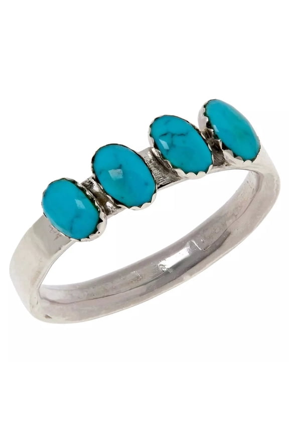 Sterling Silver Kingman Turquoise Oval Stones Band Ring, Size 8
