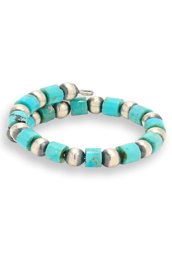 Sterling Silver Sleeping Beauty Turquoise and Silver Bead Wrap Ring
