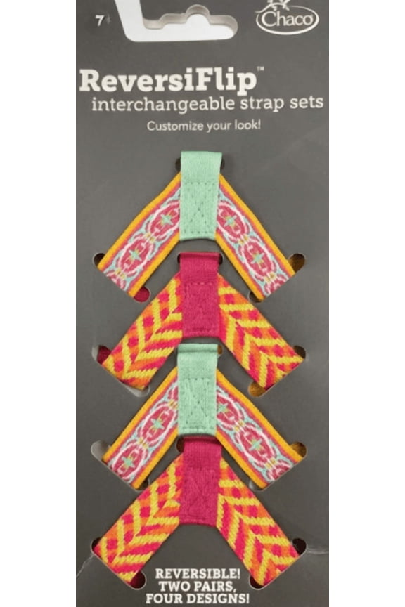ReversiFlip Interchangeable Sandal Strap Set Reversible Designs, Two Styles (4 Straps)(Size 5)