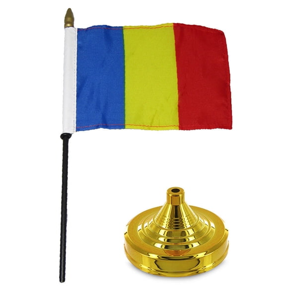 Chad Country 4"x6" Flag Desk Set Table Wood Stick Staff Gold Base