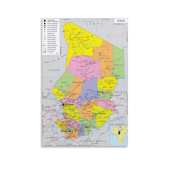 Chad Map Posters Poster Cool Artworks Painting Wall Art Canvas Prints Hanging Picture Home Decor Posters Gift 08x12inch(20x30cm)
