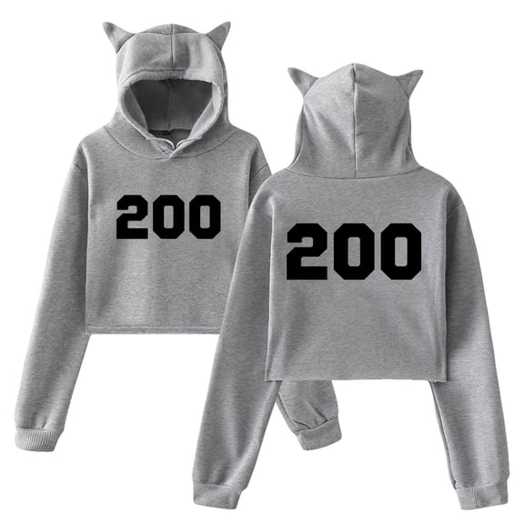Chad Powers 200 Logo Hoodie Cat Ears Hooded Sweatshirt Long Sleeve Crop Top Women's Clothes