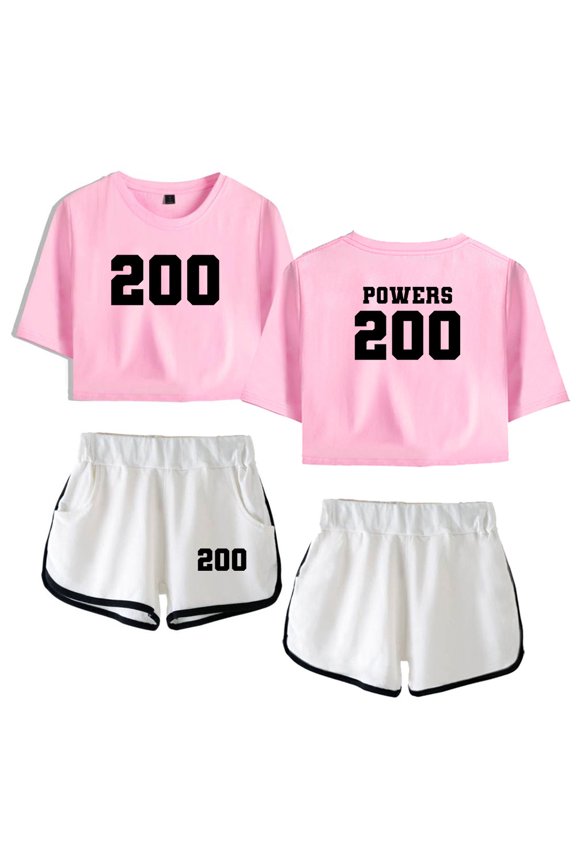 Chad Powers Number 200 Merch Graphic Women’s Crop Top Set – Midriff-Baring Fitted Gym Tee with Shorts for TV Series Fans