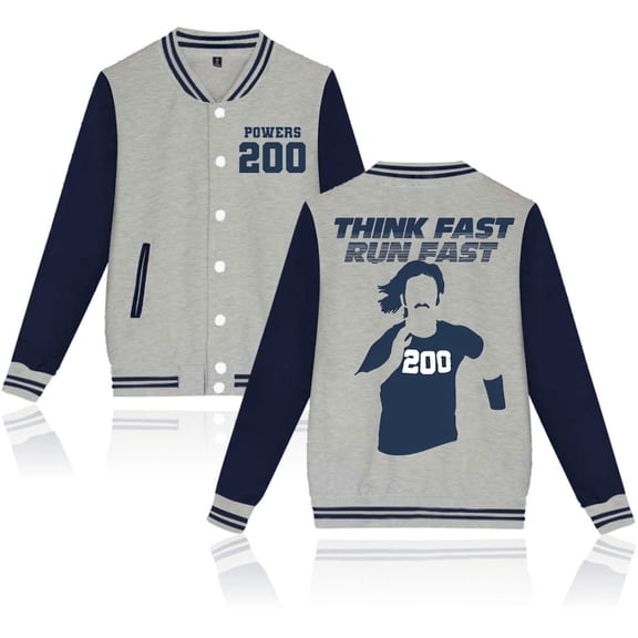 Chad Powers Think Fast Run Fast Merch Baseball Jacket – Unisex Graphic Long Sleeve Varsity Style Coat, Casual Streetwear for Series Fans