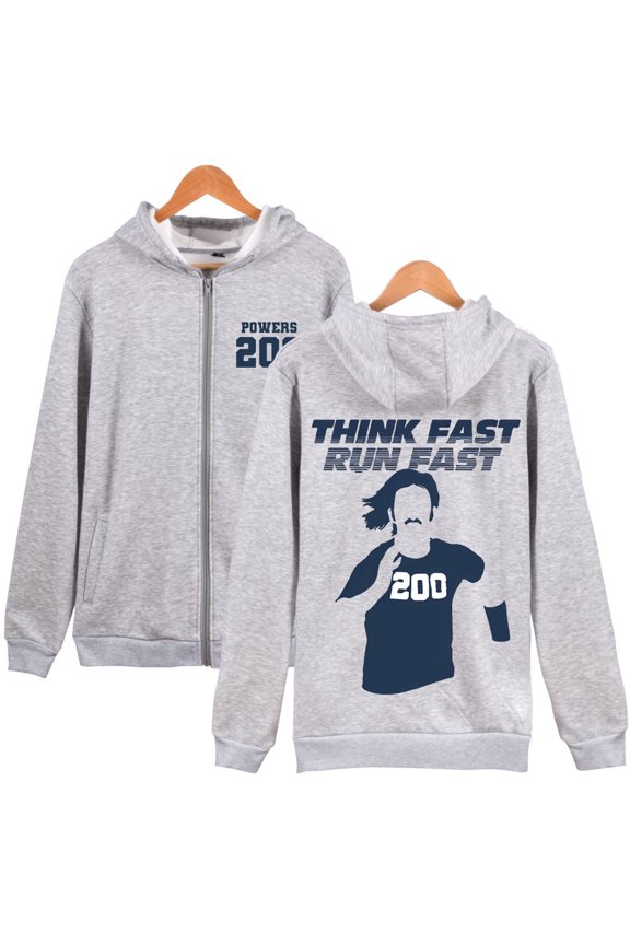 Chad Powers - Think Fast, Run Fast Merch Zipper Hoodie – Unisex Full-Zip Graphic Pullover, Casual Streetwear for TV Series Fans