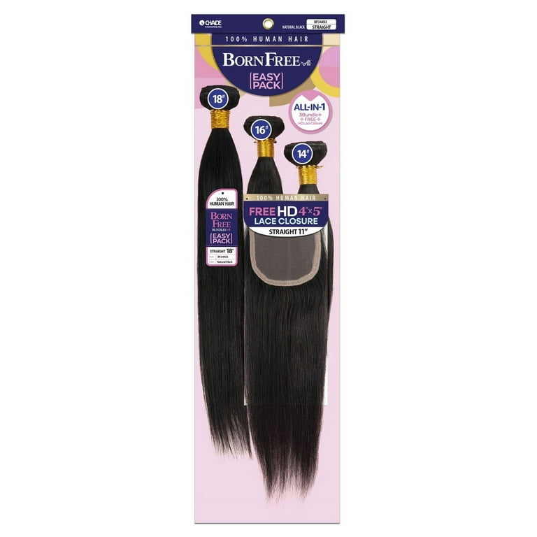 Chade Born Free by Ali STRAIGHT Easy Pack 100 Human Hair All in One Bundle Extensions with 4X5 HD Lace Closure 16 18 20 Walmart