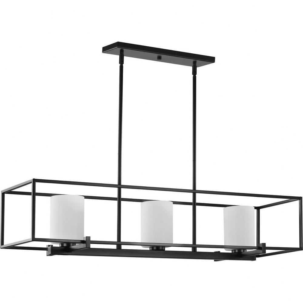 Matte Black Steel Linear Chandelier with Opal Glass Shades