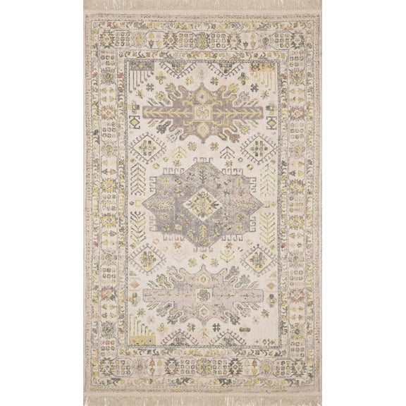 BoutiqueRugs Chaela Traditional Area Rug - Ivory, Lavender, Mustard - 27" x 45"