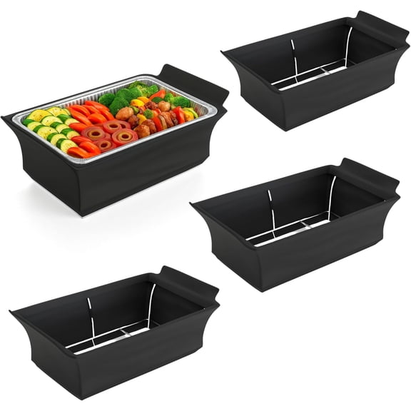 Chafer Wind Guard by - 4 Pack | Handle Covered Dish Covers Fitted, Washable & Elegant Buffet Decor Functional Catering Black
