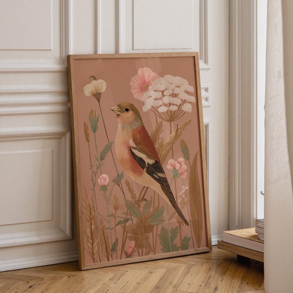 Chaffinch Bird Vintage Botanical Cottagecore Floral Poster Unframed Paper Print