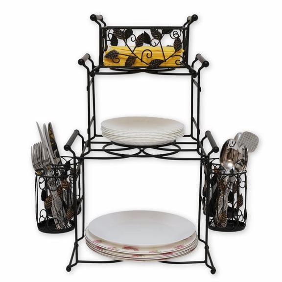Chaffing Dish Buffet Set 3-Tier Chaffee Buffet Set with Plate, Napkin and Silverware Holder Buffet Caddy Plate Holder Organizer for Kitchen, Dining, Entertainment Tiered Organizer