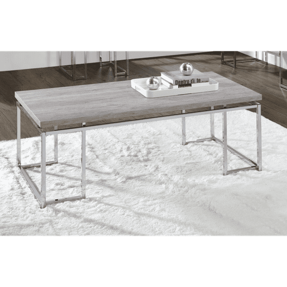 Chafik Natural Oak & Chrome Coffee Table: Modern Storage-Free Design