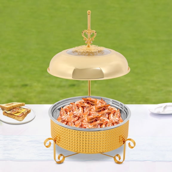 Chafing Dish, 10L Gold Hanging Lid Chafer, Alcohol Burner, Stainless Steel Polished, Large Capacity, for Wedding Hotel Outdoor