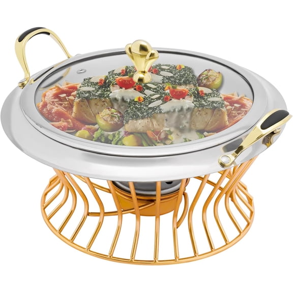 Chafing Dish Buffet 2L Warmers Container with Support Frame Lid Handle and Fuel Holder for Parties Events Wedding Restaurant