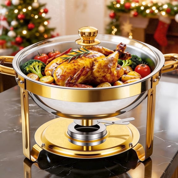 CATGOOD 1 Pack Chafing Dish Buffet Set, 5QT Stainless Steel Food Warmer with Glass Lid & Holder, Premium Stainless Steel Construction, Food-Grade Safe, Efficient Heat Retention for Parties, Weddings