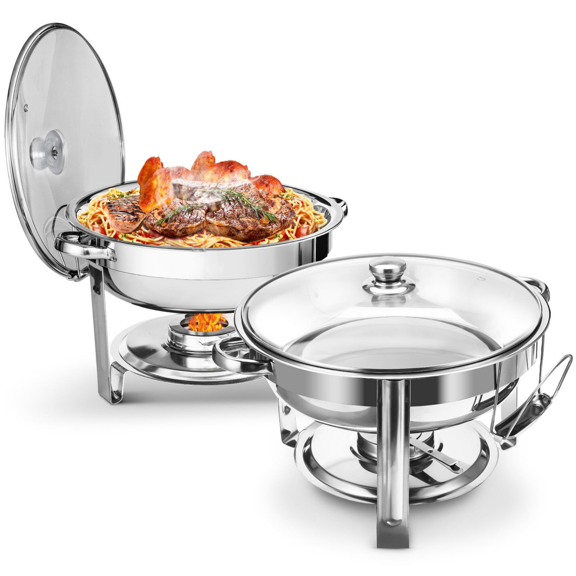 Chafing Dish Buffet Set, 2 Pack 5-Quart Round Buffet Chafe Warmer Set ...