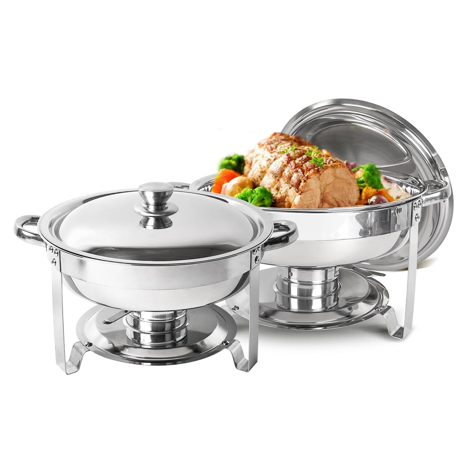Chafing Dish Buffet Set 2 Pack, 5QT Round Stainless Steel Chafer for