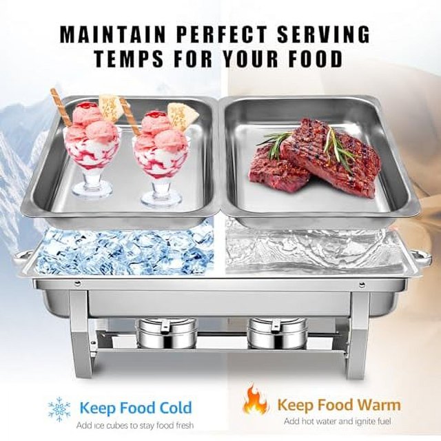 Chafing Dish Buffet Set, 2 Pack 8 Qt, Stainless Chafer w/ 4 Half Size