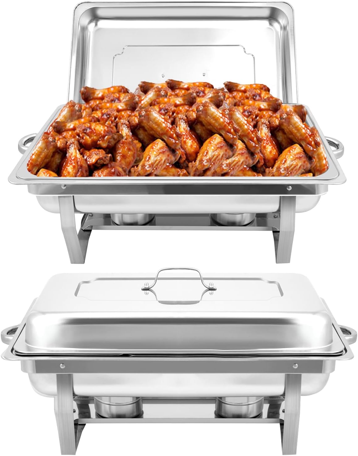 SEGAWE 2-Pack 8QT Stainless Steel Chafing Dishes – Buffet Food Warmers With Foldable Legs