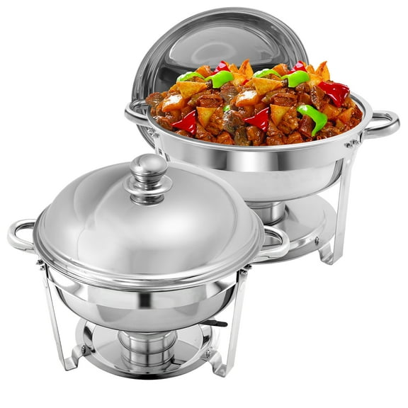 Chafing Dish Buffet Set 2 Pack, Jacgood 6QT Stainless Steel Chafing Dishes for Buffet with Lid, Round Chafers and Buffet Warmers Sets for Parties, Events, Wedding, Camping, Dinner