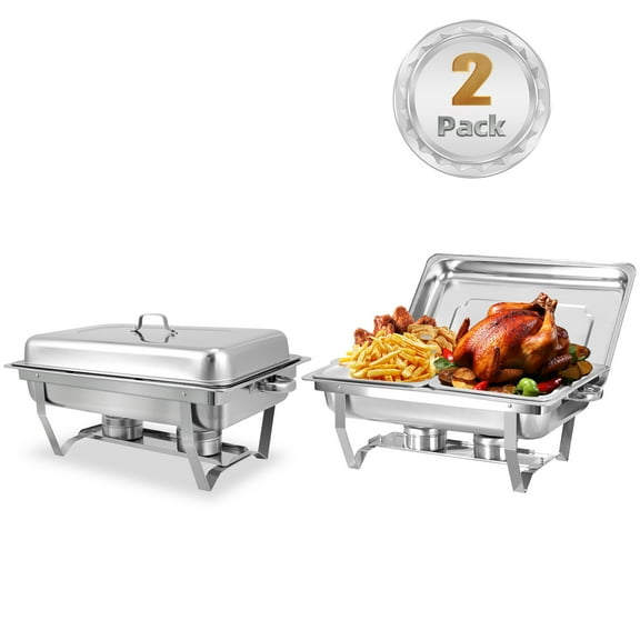 Chafing Dish Buffet Set 2 Pack, PRIJESSE 8QT Stainless Steel Chafing Dishes 2* 1/2 size food pans for Buffet, Chafers and Buffet Warmers Sets for Parties, Events, Wedding, Camping, Dinner