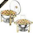 thumbnail image 1 of Chafing Dish Buffet Set 2 Pack: TINANA 5QT Stainless Steel Chafing Dishes with Glass Lid & Lid Holder, Round Food Warmers for Parties, Events, Wedding-Gold, 1 of 6