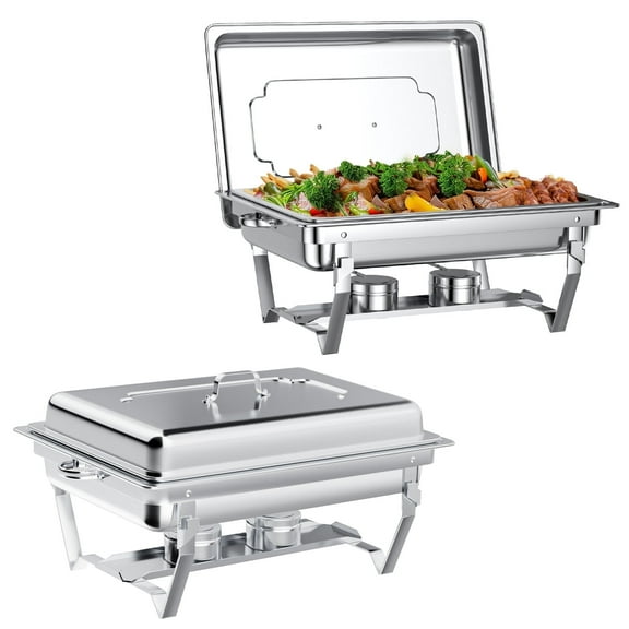 Chafing Dish Buffet Set 2 Pack: TINANA 8QT Stainless Steel Chafing Dishes for Buffet, Chafers and Buffet Warmers Sets for Parties, Events, Wedding, Camping, Dinner