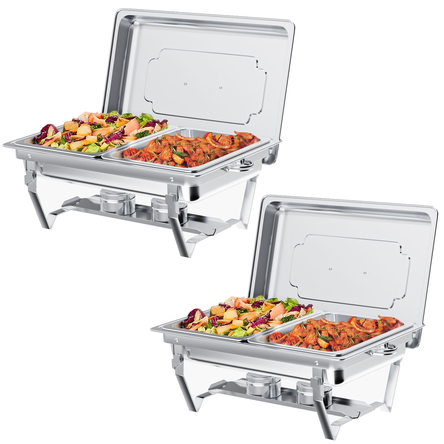 4-Pack Buffet Chafing Dishes Set - 5QT Stainless Steel Chafer Warmers With Lids, Food Clip & Serving Spoon