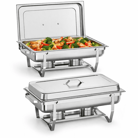 2 Pack Chafing Dish Buffet Set Vipsafe 8QT Stainless Steel Chafing Dishes with Lids, Pans & Fuel Holders, Food Warmer for Kitchen, Catering & Parties