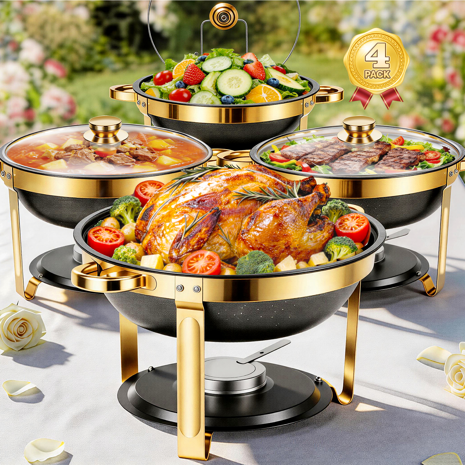 Chafing Dish Buffet Set 4 Pack 5QT Gold Round Chafing Dishes Buffet High Grade Chafers Buffet Warmers Sets Glass Lid Rolled Edge Food Warmers Parties: Is It Right for You?