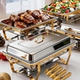 thumbnail image 1 of Chafing Dish Buffet Set 4 Pack, 9QT Rectangular Semi-Gold-Plated Stainless Steel Chafing Dish Set, Buffet Warmer for Hotel Catering, Parties, Weddings, Gold, 1 of 11