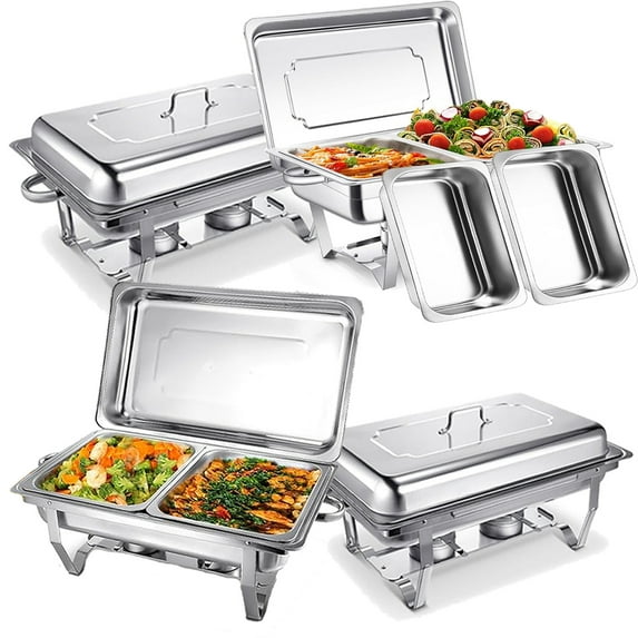 Chafing Dish Buffet Set 4 Pack 8QT Half Pan Stainless Steel Food Warmer Chafer Complete Set with Water Pan, Chafing Fuel Holder for Party Catering Christmas