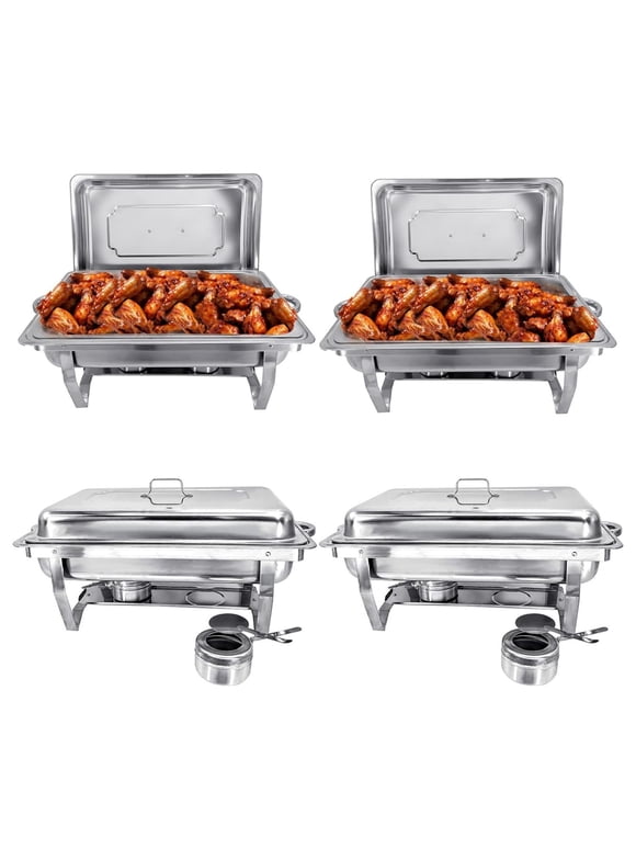 Chafing Dish Buffet Set (4 Pack) Chafers 8QT Buffet Servers and Warmers, Chaffing Servers with Covers, Catering, Chafer, Folding Stand, Food Warmer for Parties Buffets