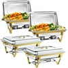 Chafing Dish Buffet Set 4 Pack Full Size: Jacgood 8QT Stainless Steel Rectangle Gold Chafing Dishes Food Warmers for Parties, Events, Wedding