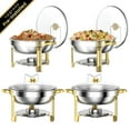 thumbnail image 1 of Chafing Dish Buffet Set 4 Pack: TINANA 5QT Stainless Steel Chafing Dishes with Glass Lid & Lid Holder, Round Food Warmers for Parties, Events, Wedding-Gold, 1 of 5