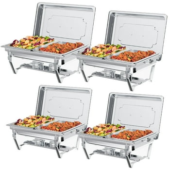 Chafing Dish Buffet Set 4 Pack, TINANA 8 QT Stainless Steel Chafing Dishes 2 Compartment for Buffet, Chafers and Buffet Warmers Sets for Parties, Events, Wedding, Camping, Dinner