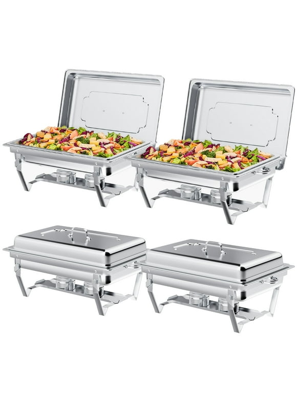 Chafing Dish Buffet Set 4 Pack, TINANA 8QT Stainless Steel Chafing Dishes for Buffet, Chafers and Buffet Warmers Sets for Parties, Events, Wedding, Camping, Dinner