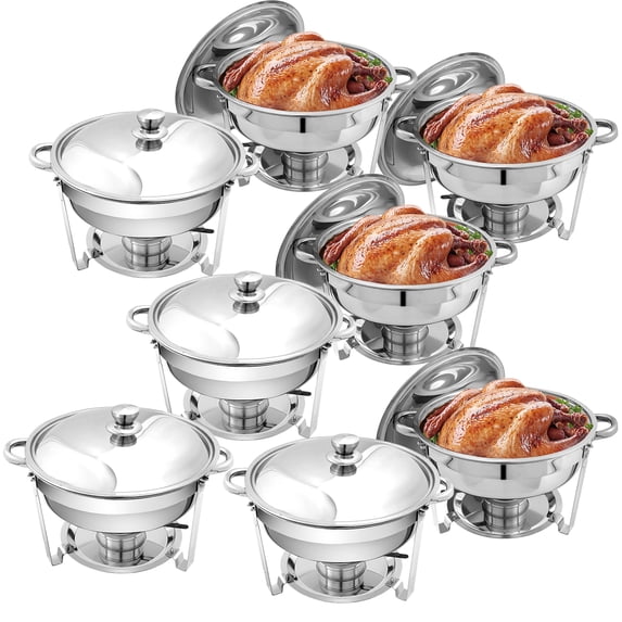 Chafing Dish Buffet Set 8 Pack, Jacgood 5QT Stainless Steel Chafing Dishes for Buffet with Lid, Round Chafers and Buffet Warmers Sets for Parties, Events, Wedding, Camping, Dinner