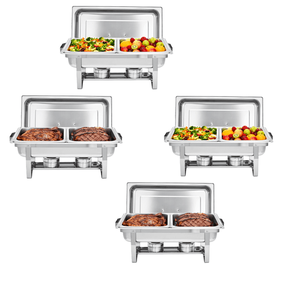 Chafing Dish Buffet Set, 8 QT Stainless Steel Chafing Dishes for Buffet with 2 Half Size Food Pans, Food Servers and Warmers for Parties, Weddings, Banquets, Catering (2/4/6 Pack)