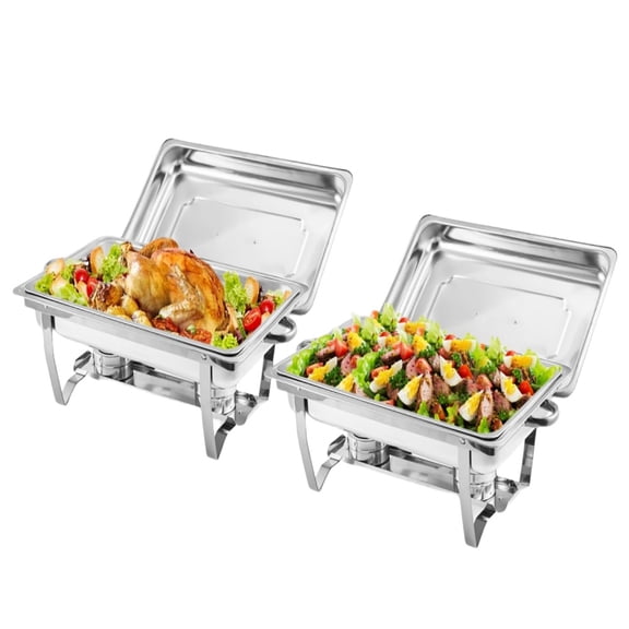 Chafing Dish Buffet Set, 8 Qt Stainless Steel Chafer Buffet Servers and Warmers Sets with Lid Folding Frame, Rectangular Chafing Dishes for Parties, Weddings, Catering Events
