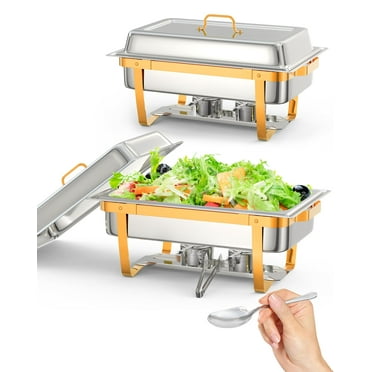 Chafing Dish Buffet Set, 8QT 2/4/6 Pack, Rectangle Chafing Dishes for Buffet w/Lid Holder, Stainless Steel Chafer Food Warmers Servers with Spoon and Tweezers for Kitchen Party Banquet Dining, Gold