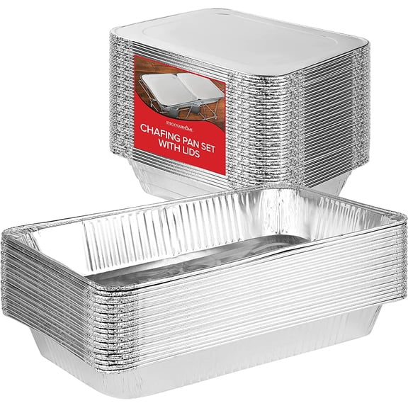 Chafing Dish Buffet Set with Cover Disposable - 21x13 (5 PACK) 9x13 & Lids (10 PACK) Aluminum Serving Trays, Catering Pans for Keeping Food Warm, Chaffing Dishes for Buffets and Parties, Warming Tray