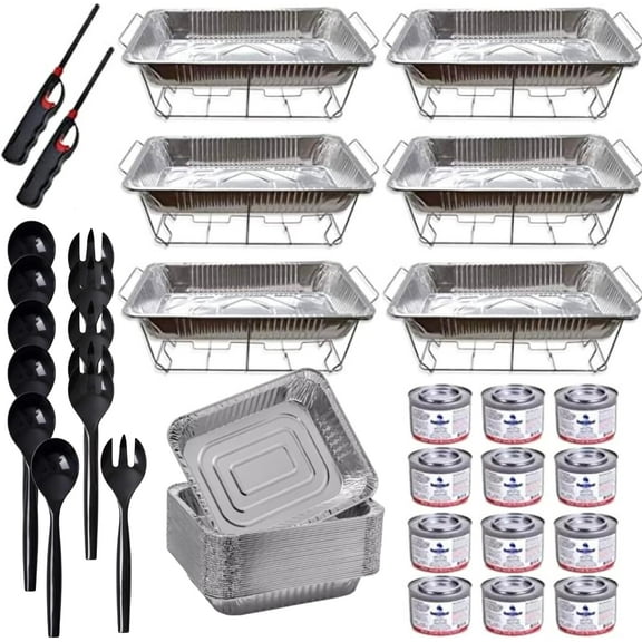 Chafing Dish Buffet Set Disposable | Buffet Servers and Warmers,Buffet Serving Kit | Includes Chafing Fuel, Wire Racks, Foil Pans Full Size, 9x13 Aluminum Pans Disposable, Serving Utensils| 50 Pieces