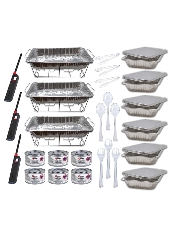 Chafing Dish Buffet Set Disposable | Buffet Servers and Warmers, Buffet Serving Kit | Includes Chafing Fuel, Wire Racks, Foil Pans Full Size, 9x13 Aluminum Pans Disposable, Serving Utensils| 36 Pieces