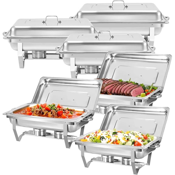 Chafing Dish Buffet Set, Jacgood 6 Pack Stainless Steel Chafing Dishes for Buffet, Buffet Servers and Warmers for Wedding, Catering, Full Pans