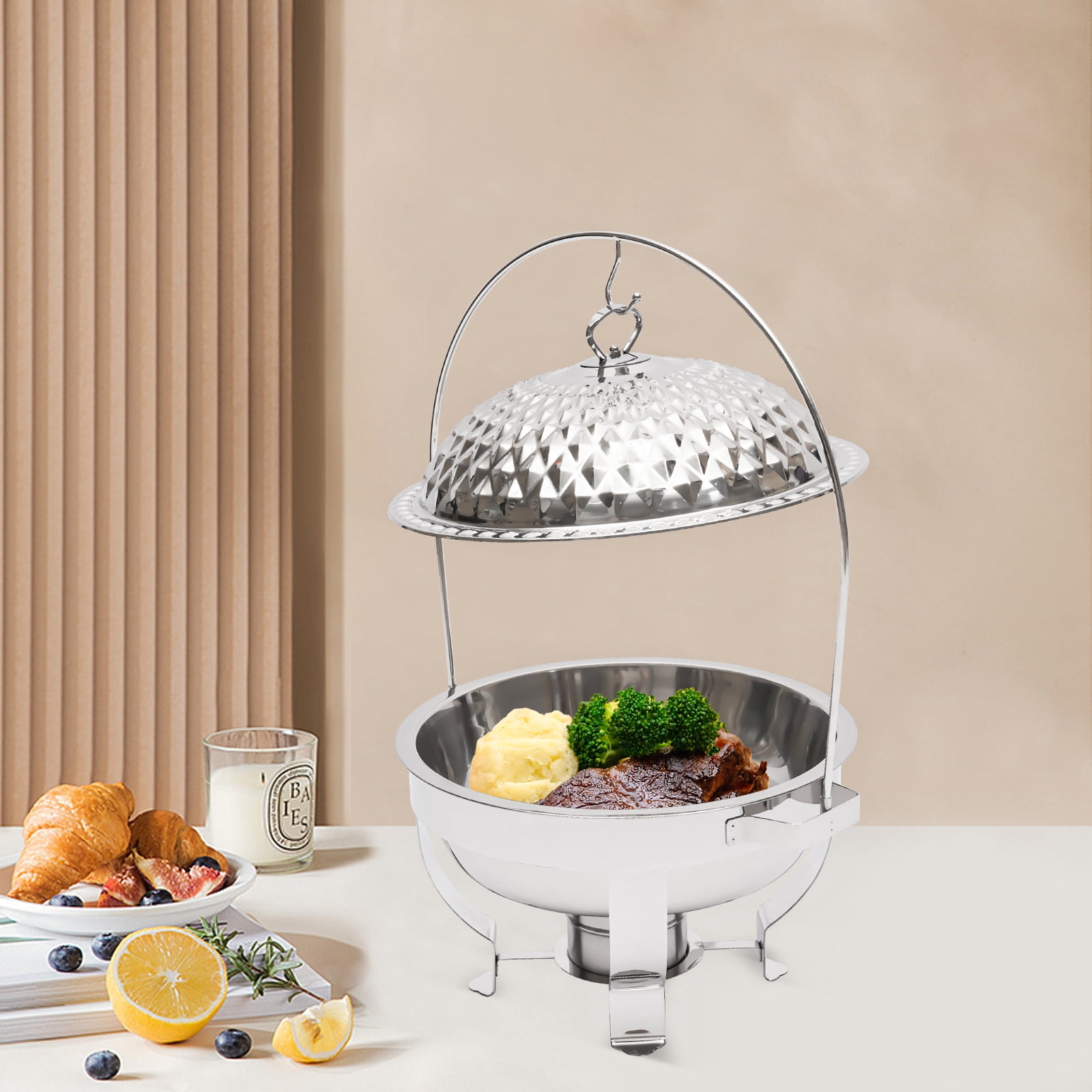 Chafing Dish Buffet Set Silver,4.5L Round Stainless Steel Chafer ...