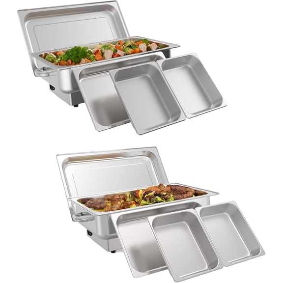 Chafing Dish Buffet Set with Stainless Steel Food Warmers, Serving Trays for Catering, Parties & Weddings, Multi-Section Design, Dishwasher Safe